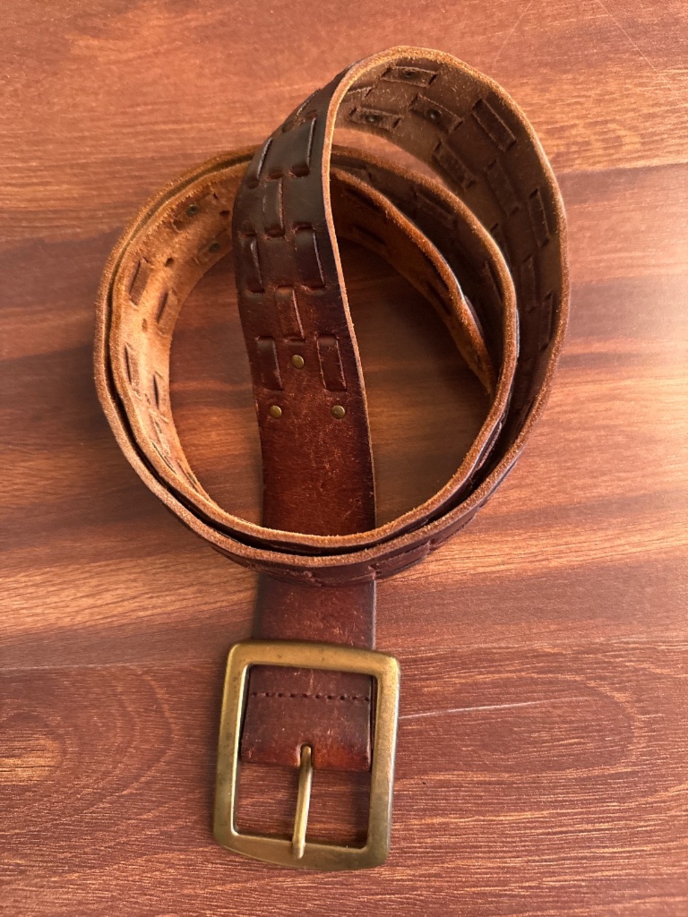 OLD NAVY Genuine Leather Woven Brown Belt Size 36
